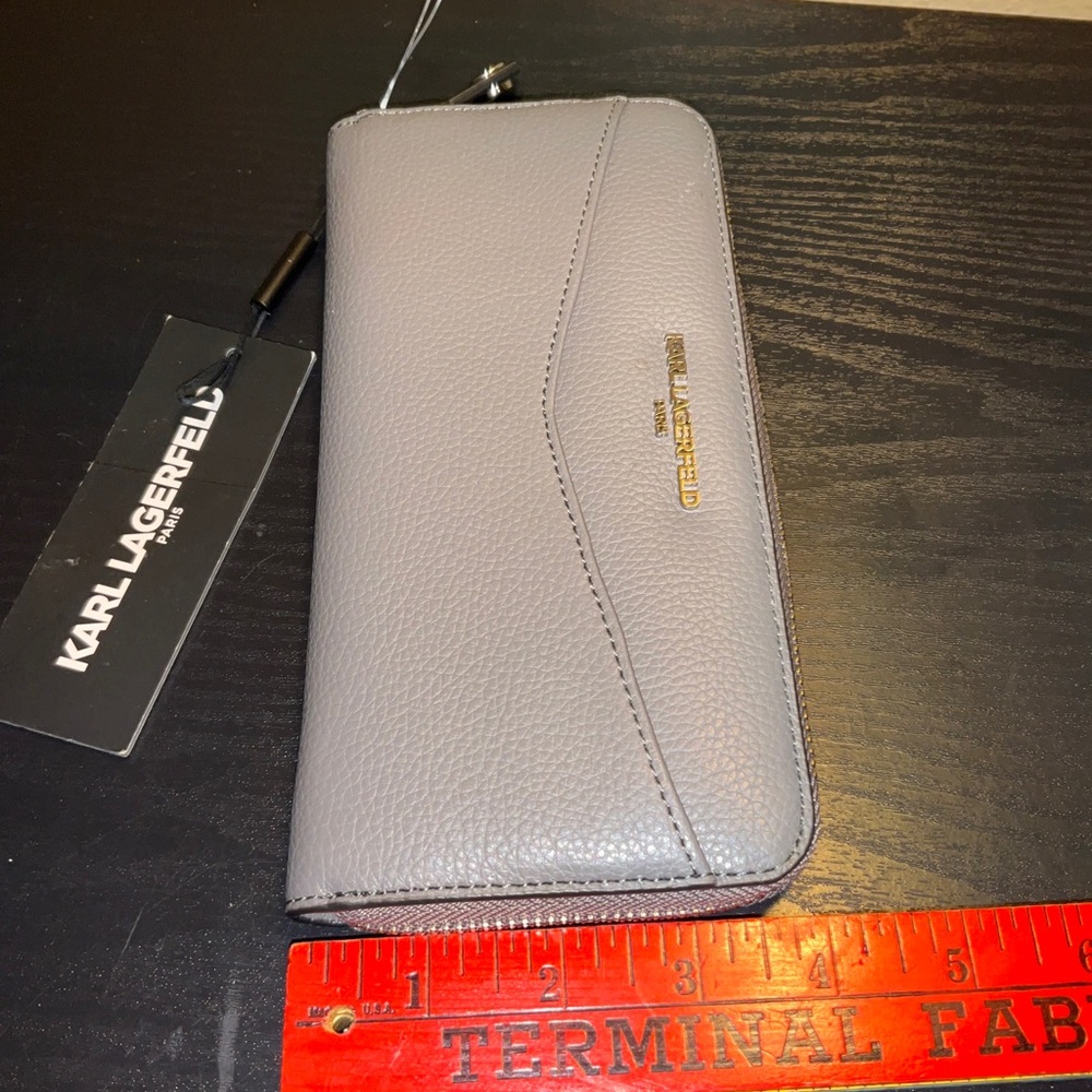 Karl Lagerfeld gray pebbled leather continental zip around wallet - Picture 3 of 11